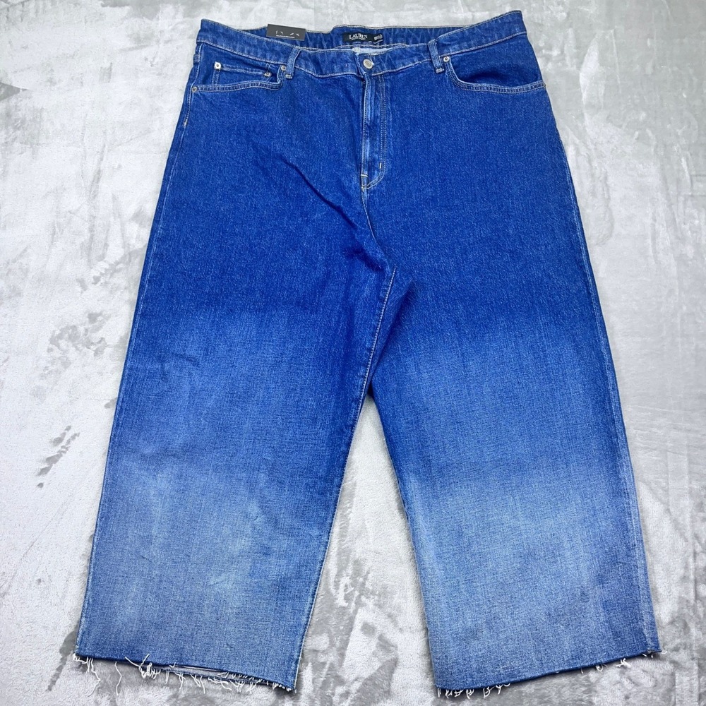 Lauren Ralph Lauren Womens Blue Ombre High Rise Wide Leg Crop Jeans 20W Fits 42"
